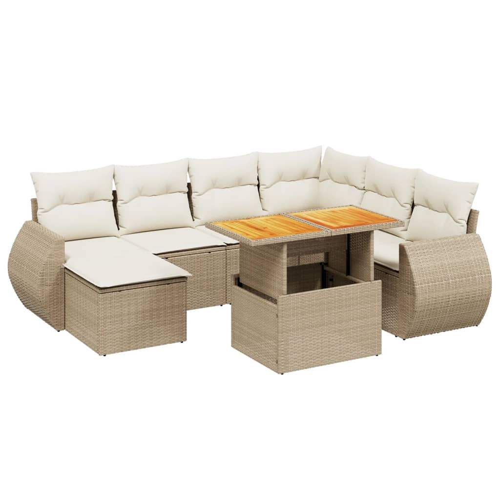 Set Divano da Giardino 8 pz con Cuscini Beige in Polyrattan - homemem39