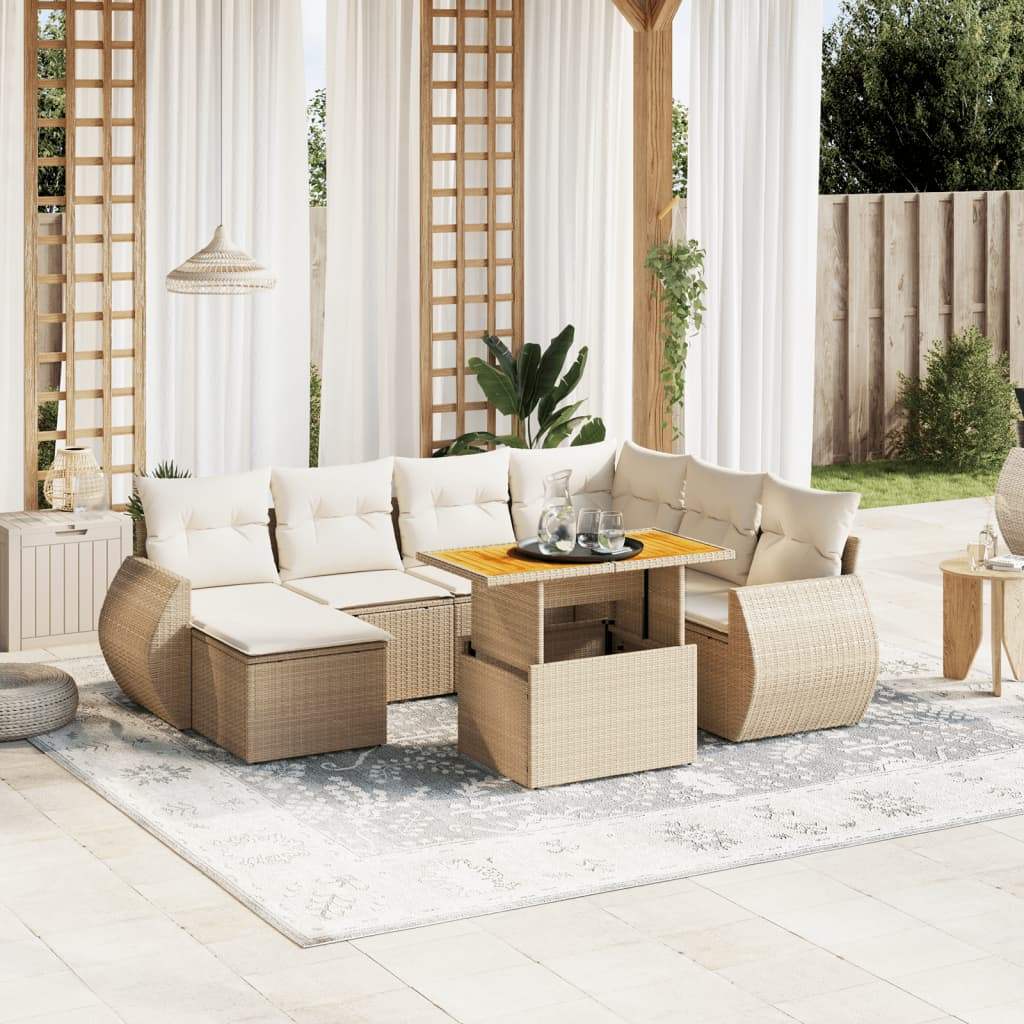 Set Divano da Giardino 8 pz con Cuscini Beige in Polyrattan - homemem39