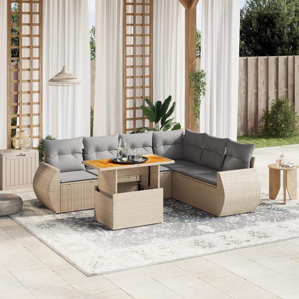 Set Divano da Giardino 8 pz con Cuscini Beige in Polyrattan - homemem39