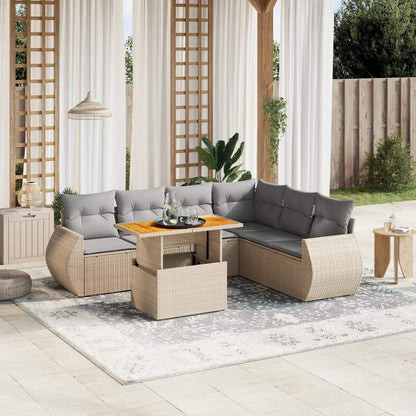 Set Divano da Giardino 8 pz con Cuscini Beige in Polyrattan - homemem39