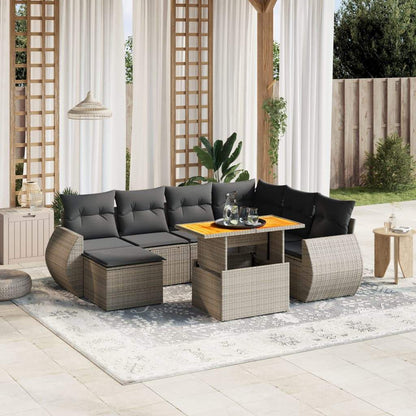 Set Divano da Giardino 8 pz con Cuscini Grigio in Polyrattan - homemem39