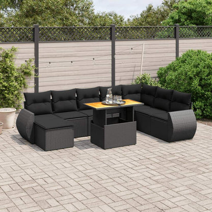 Set Divani da Giardino 9 pz con Cuscini Nero in Polyrattan - homemem39