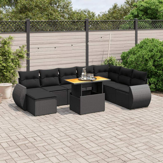 Set Divani da Giardino 9 pz con Cuscini Nero in Polyrattan - homemem39