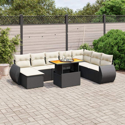 Set Divani da Giardino 9 pz con Cuscini Nero in Polyrattan - homemem39