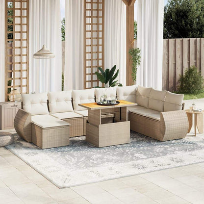 Set Divano da Giardino 9 pz con Cuscini Beige in Polyrattan - homemem39
