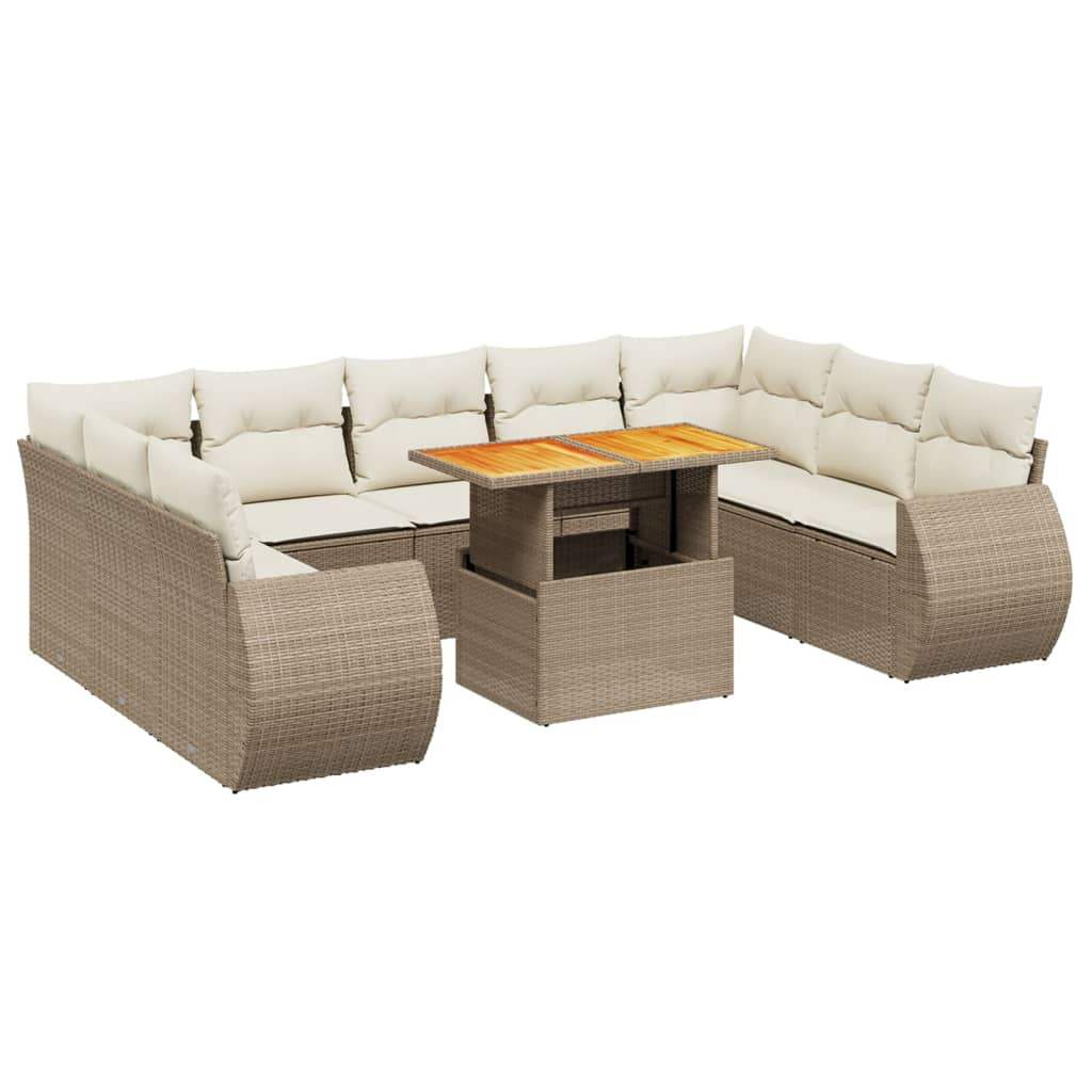 Set Divano da Giardino 10 pz con Cuscini Beige in Polyrattan - homemem39