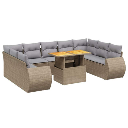 Set Divano da Giardino 10 pz con Cuscini Beige in Polyrattan - homemem39