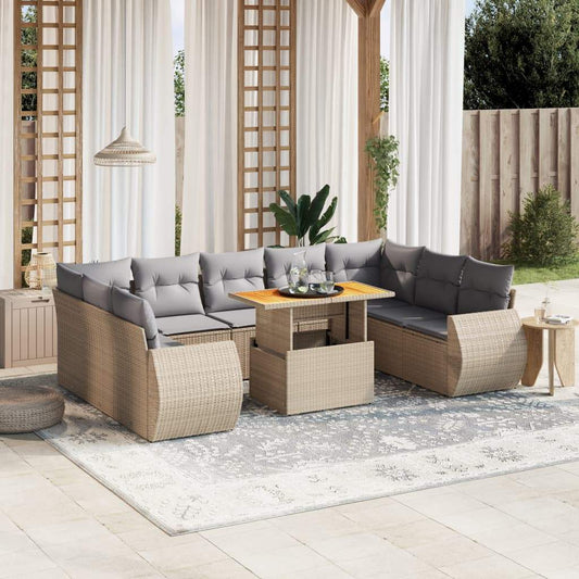 Set Divano da Giardino 10 pz con Cuscini Beige in Polyrattan - homemem39