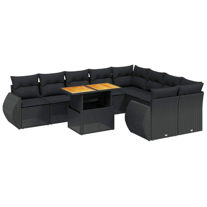 Set Divani da Giardino 10pz con Cuscini in Polyrattan Nero - homemem39
