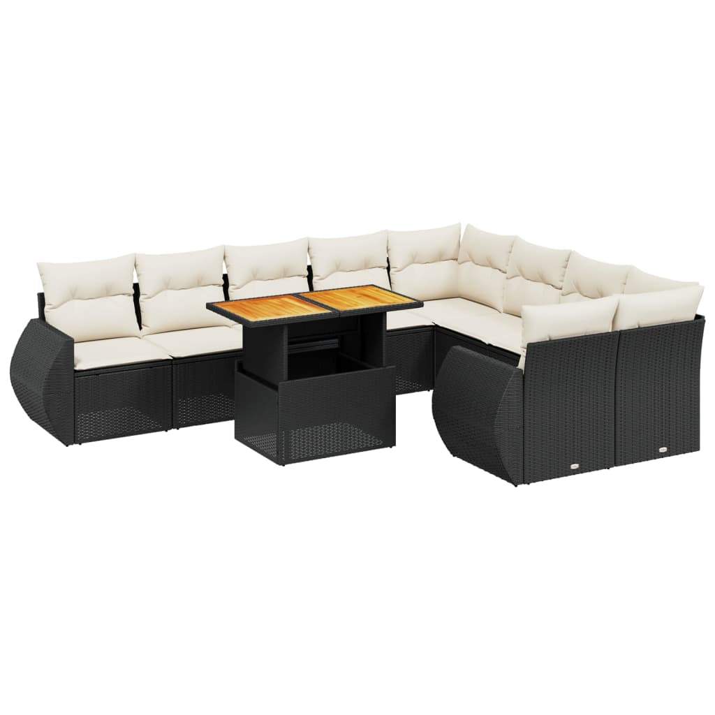 Set Divani da Giardino 10pz con Cuscini in Polyrattan Nero - homemem39
