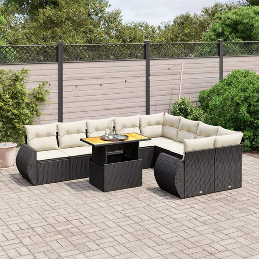 Set Divani da Giardino 10pz con Cuscini in Polyrattan Nero - homemem39