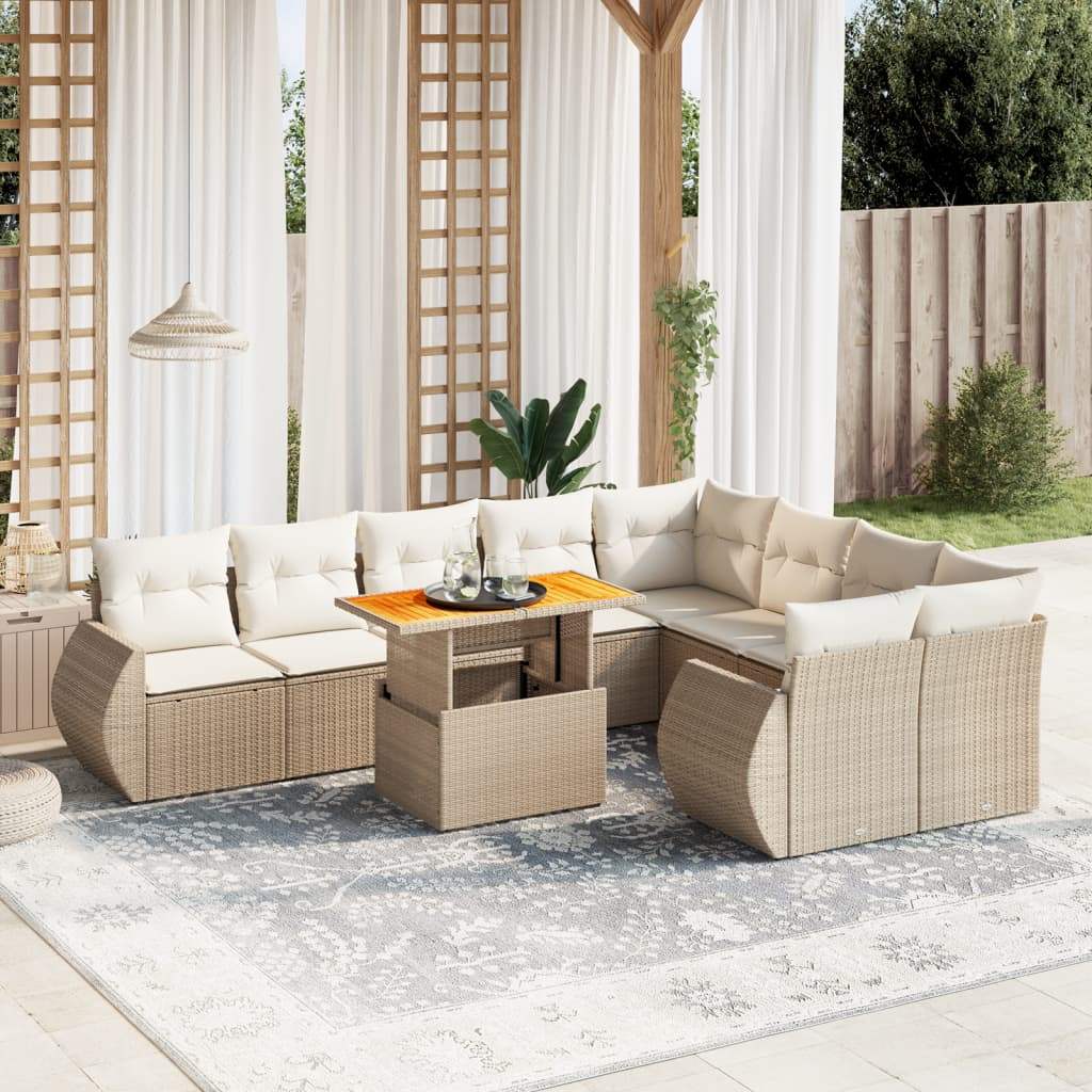 Set Divano da Giardino 10 pz con Cuscini Beige in Polyrattan - homemem39