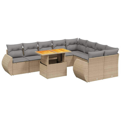 Set Divano da Giardino 10 pz con Cuscini Beige in Polyrattan - homemem39