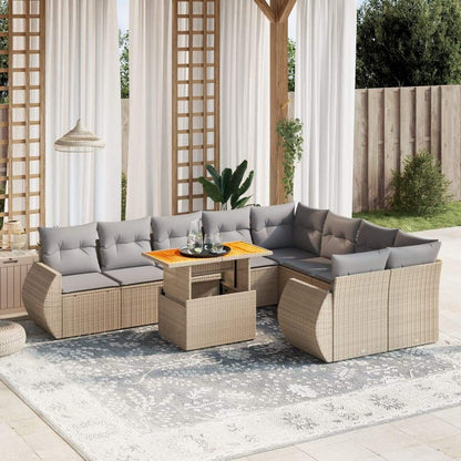Set Divano da Giardino 10 pz con Cuscini Beige in Polyrattan - homemem39
