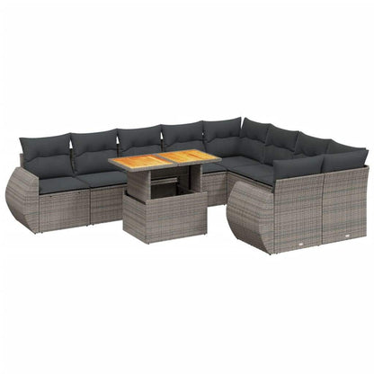 Set Divano da Giardino 10 pz con Cuscini Grigio in Polyrattan - homemem39