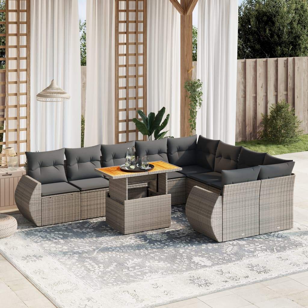 Set Divano da Giardino 10 pz con Cuscini Grigio in Polyrattan - homemem39