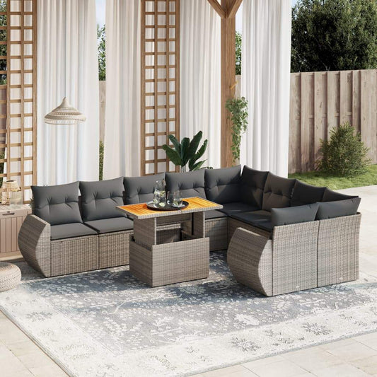 Set Divano da Giardino 10 pz con Cuscini Grigio in Polyrattan - homemem39