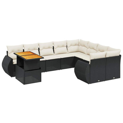 Set Divani da Giardino 10pz con Cuscini in Polyrattan Nero - homemem39