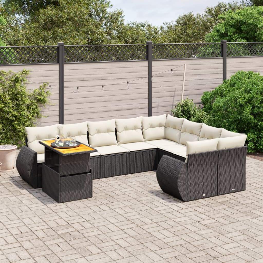 Set Divani da Giardino 10pz con Cuscini in Polyrattan Nero - homemem39