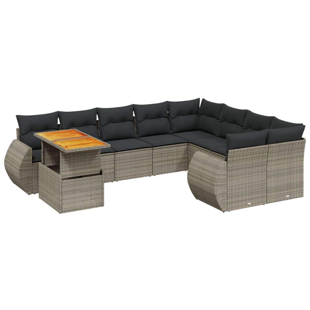 Set Divano da Giardino 10 pz con Cuscini Grigio in Polyrattan - homemem39