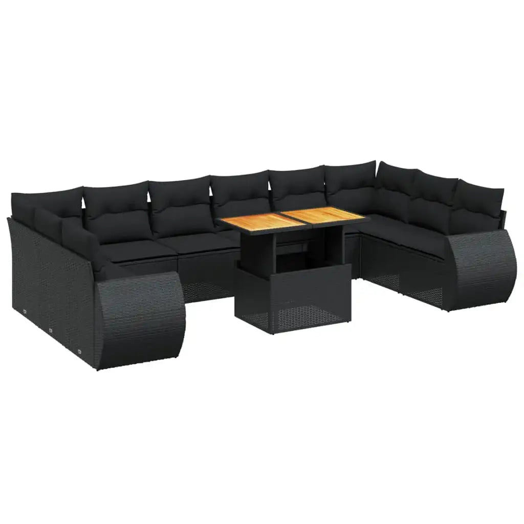 Set Divani da Giardino 11 pz con Cuscini in Polyrattan Nero - homemem39