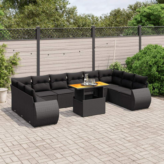 Set Divani da Giardino 11 pz con Cuscini in Polyrattan Nero - homemem39