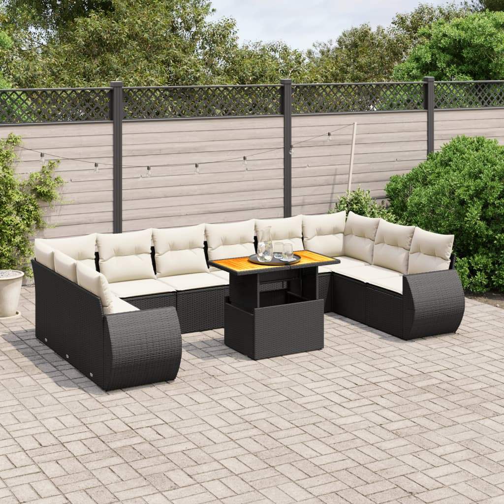 Set Divani da Giardino 11 pz con Cuscini in Polyrattan Nero - homemem39