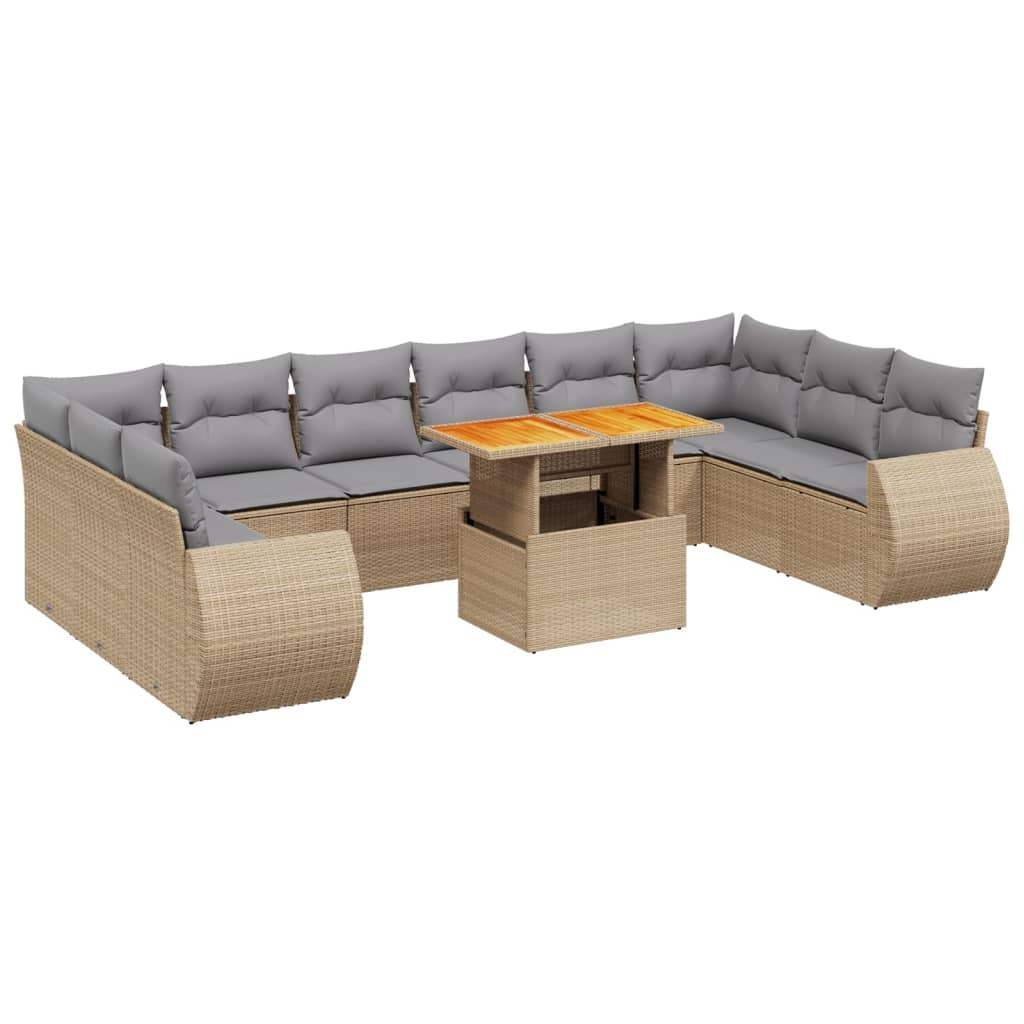 Set Divani da Giardino 11 pz con Cuscini Beige in Polyrattan - homemem39