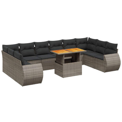 Set Divani da Giardino 11 pz con Cuscini in Polyrattan Grigio - homemem39