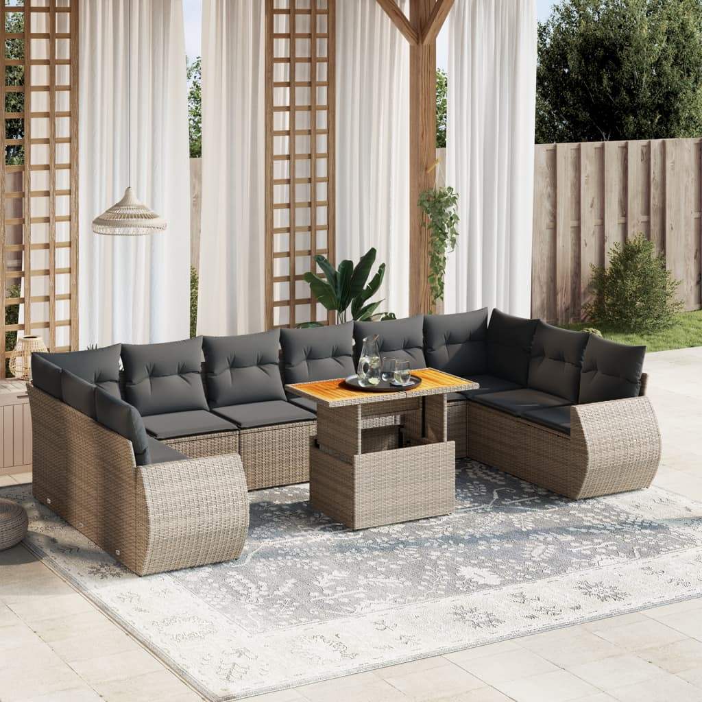 Set Divani da Giardino 11 pz con Cuscini in Polyrattan Grigio - homemem39
