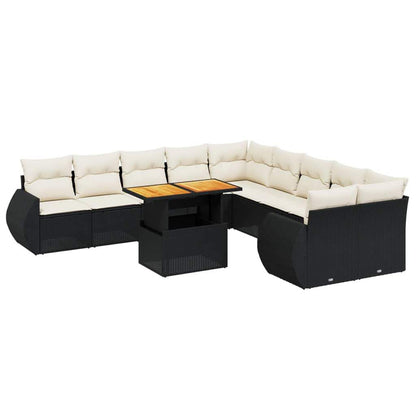 Set Divani da Giardino 11 pz con Cuscini in Polyrattan Nero - homemem39