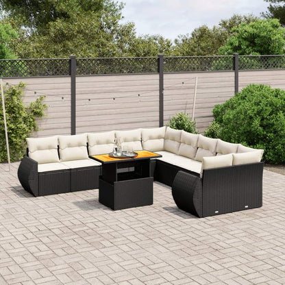 Set Divani da Giardino 11 pz con Cuscini in Polyrattan Nero - homemem39