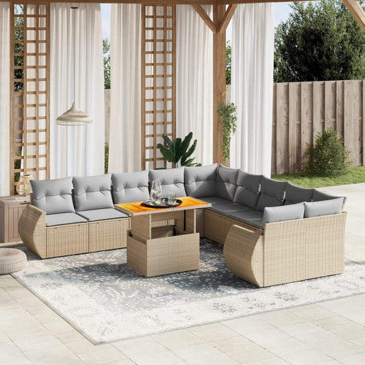 Set Divani da Giardino 11 pz con Cuscini Beige in Polyrattan - homemem39