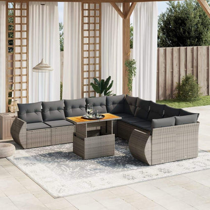 Set Divani da Giardino 11 pz con Cuscini in Polyrattan Grigio - homemem39