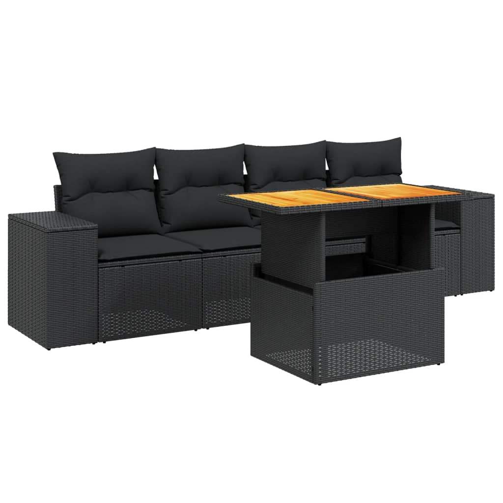 Set Divani da Giardino 5 pz con Cuscini in Polyrattan Nero - homemem39