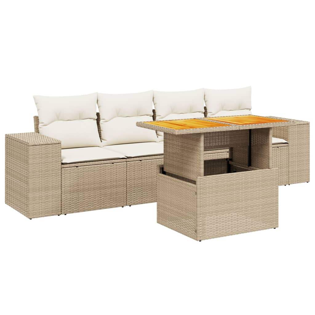 Set Divano da Giardino 5 pz con Cuscini Beige in Polyrattan - homemem39