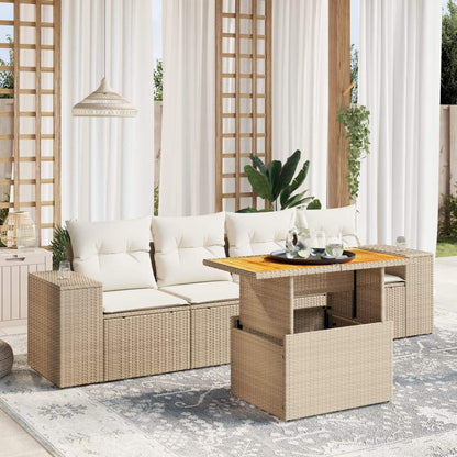 Set Divano da Giardino 5 pz con Cuscini Beige in Polyrattan - homemem39