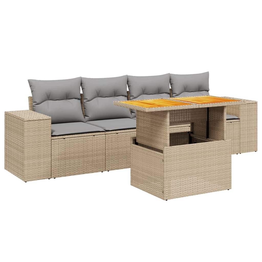 Set Divano da Giardino 5 pz con Cuscini Beige in Polyrattan - homemem39