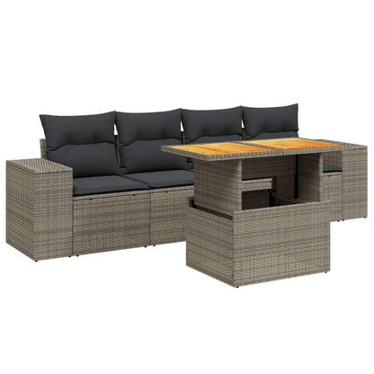 Set Divano da Giardino 5 pz con Cuscini Grigio in Polyrattan - homemem39