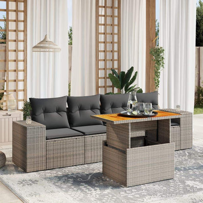 Set Divano da Giardino 5 pz con Cuscini Grigio in Polyrattan - homemem39