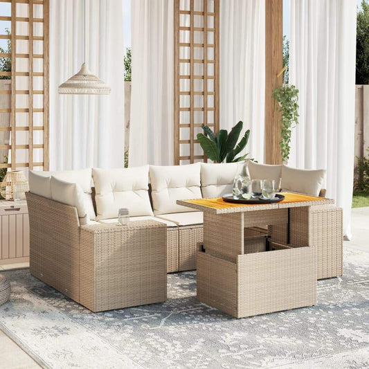 Set Divani da Giardino 7 pz con Cuscini Beige in Polyrattan - homemem39