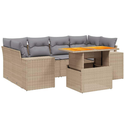 Set Divani da Giardino 7 pz con Cuscini Beige in Polyrattan - homemem39