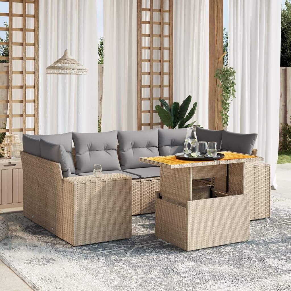 Set Divani da Giardino 7 pz con Cuscini Beige in Polyrattan - homemem39