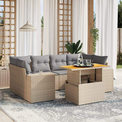 Set Divani da Giardino 7 pz con Cuscini Beige in Polyrattan - homemem39