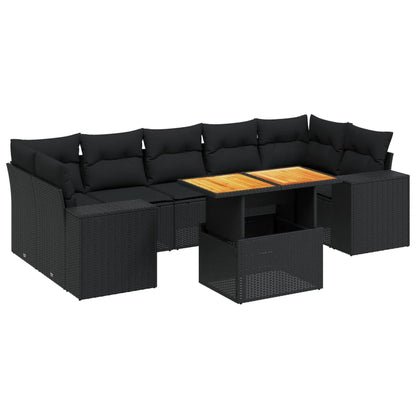 Set Divani da Giardino con Cuscini 8 pz Nero in Polyrattan