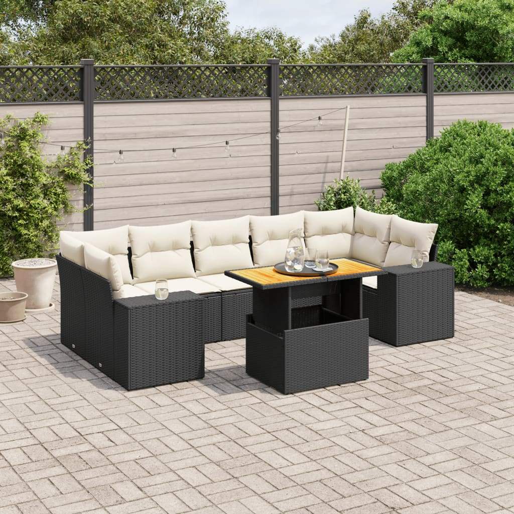 Set Divani da Giardino con Cuscini 8 pz Nero in Polyrattan - homemem39
