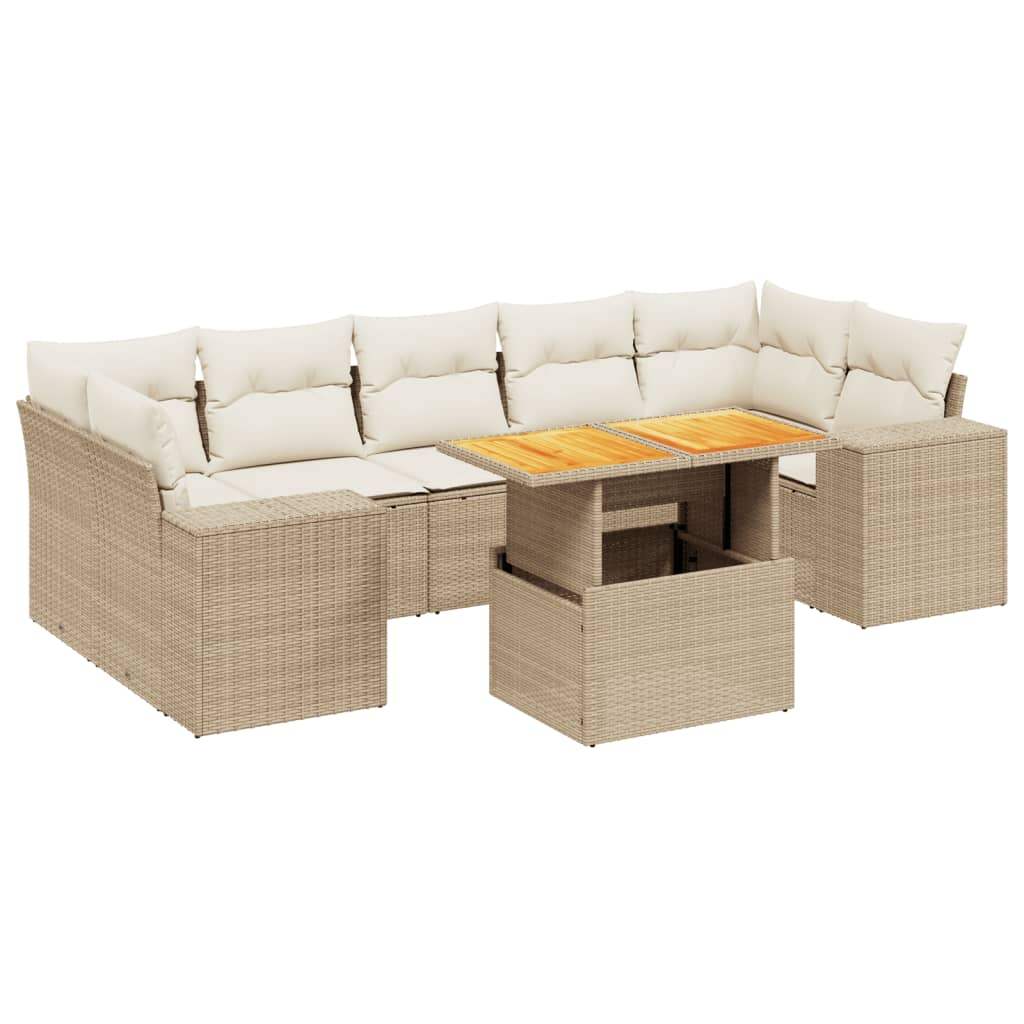 Set Divano da Giardino 8 pz con Cuscini Beige in Polyrattan - homemem39
