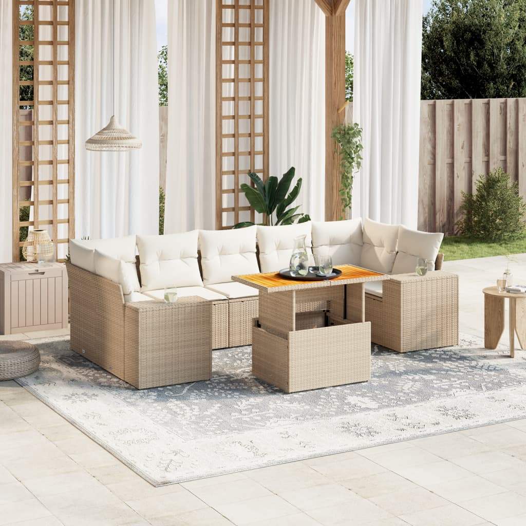 Set Divano da Giardino 8 pz con Cuscini Beige in Polyrattan - homemem39