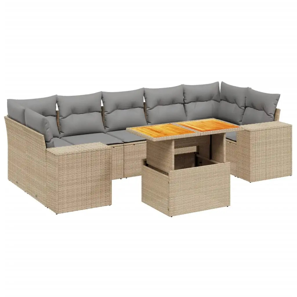 Set Divano da Giardino 8 pz con Cuscini Beige in Polyrattan - homemem39