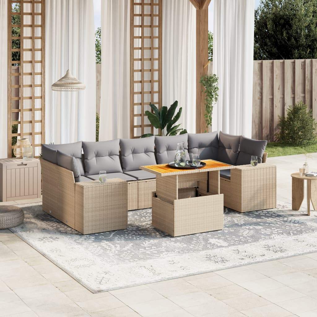 Set Divano da Giardino 8 pz con Cuscini Beige in Polyrattan - homemem39